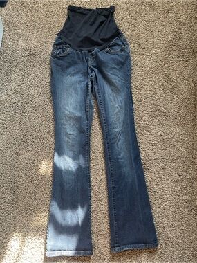 Indigo Blue Dark Blue Flare Maternity Jeans with Black Waistband